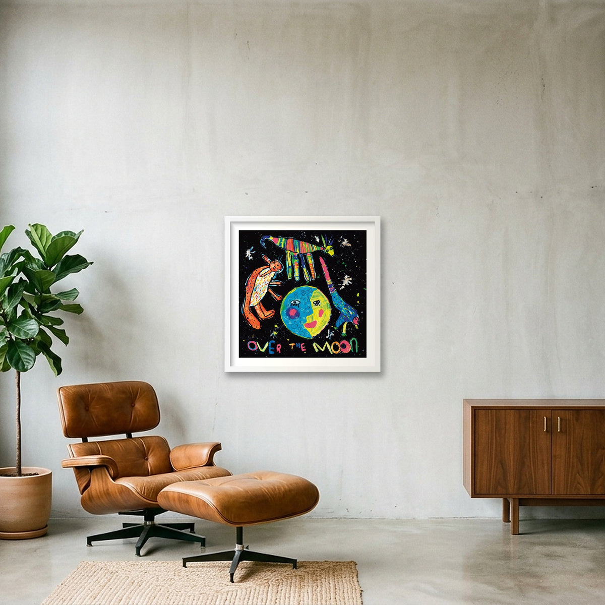 Over the Moon 50 x 50 — 50×50cm, 20×20" White Frame