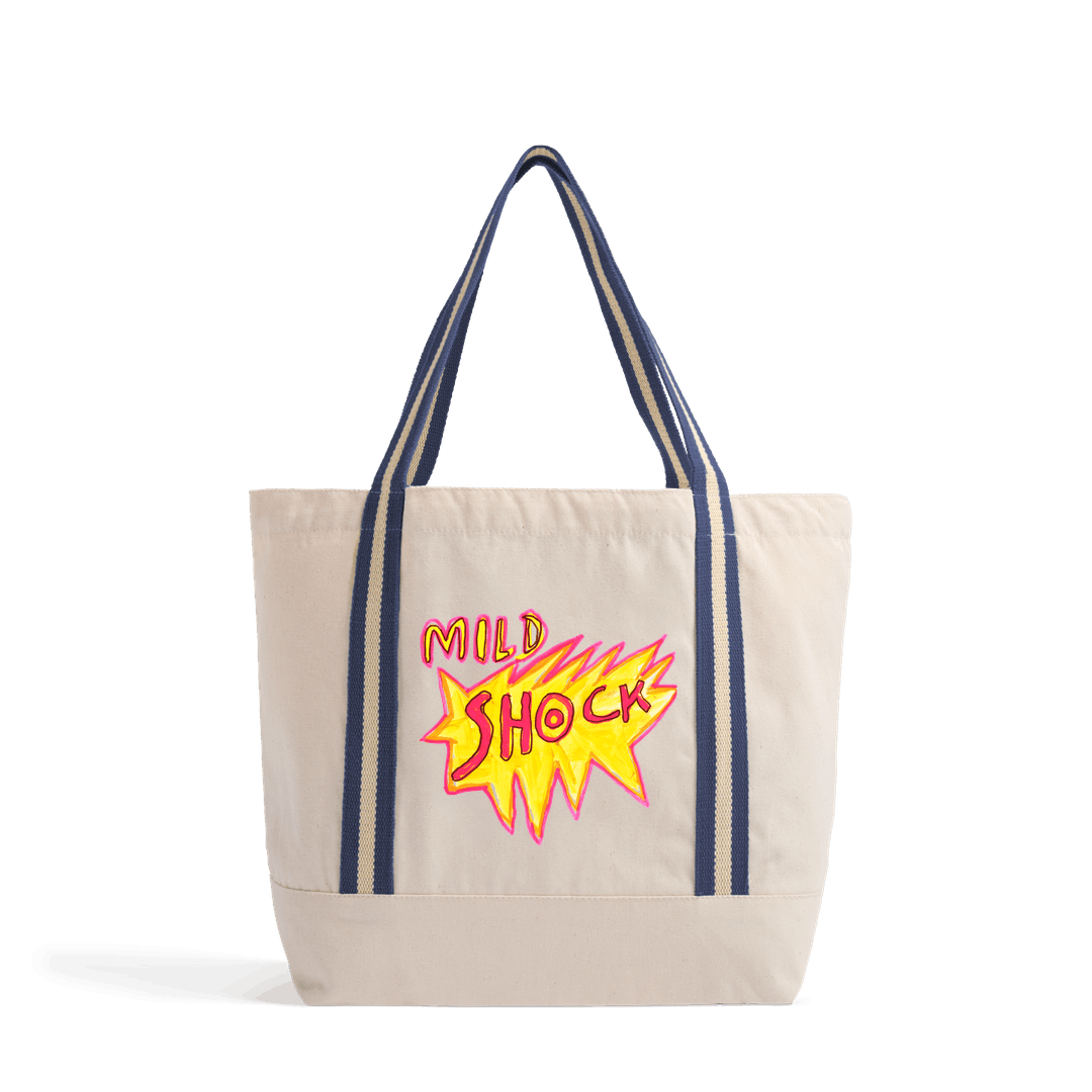 Natural/French Navy Heat Transfer Bag Front