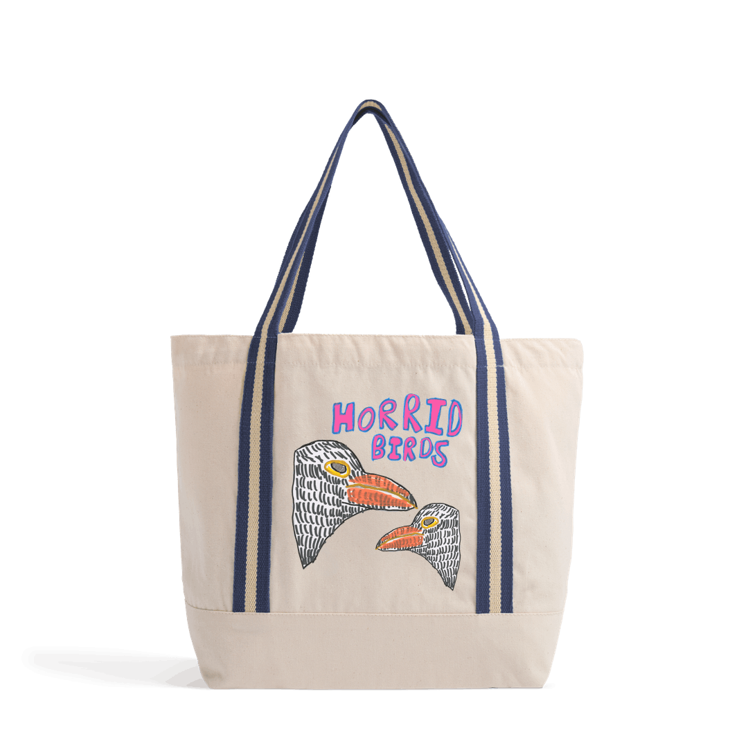 Natural/French Navy Heat Transfer Bag Front