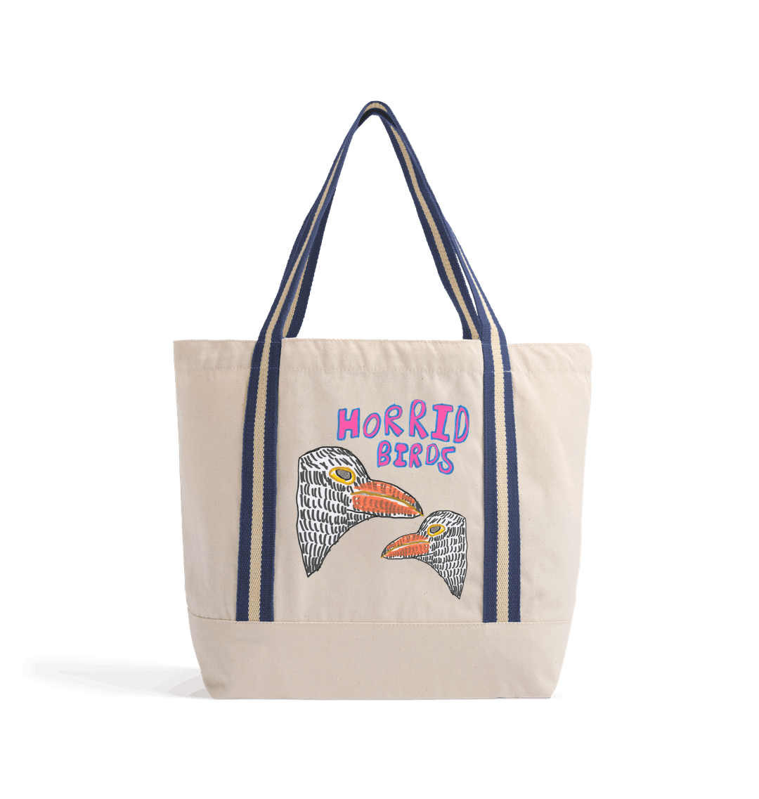 Natural/French Navy Heat Transfer Bag Front