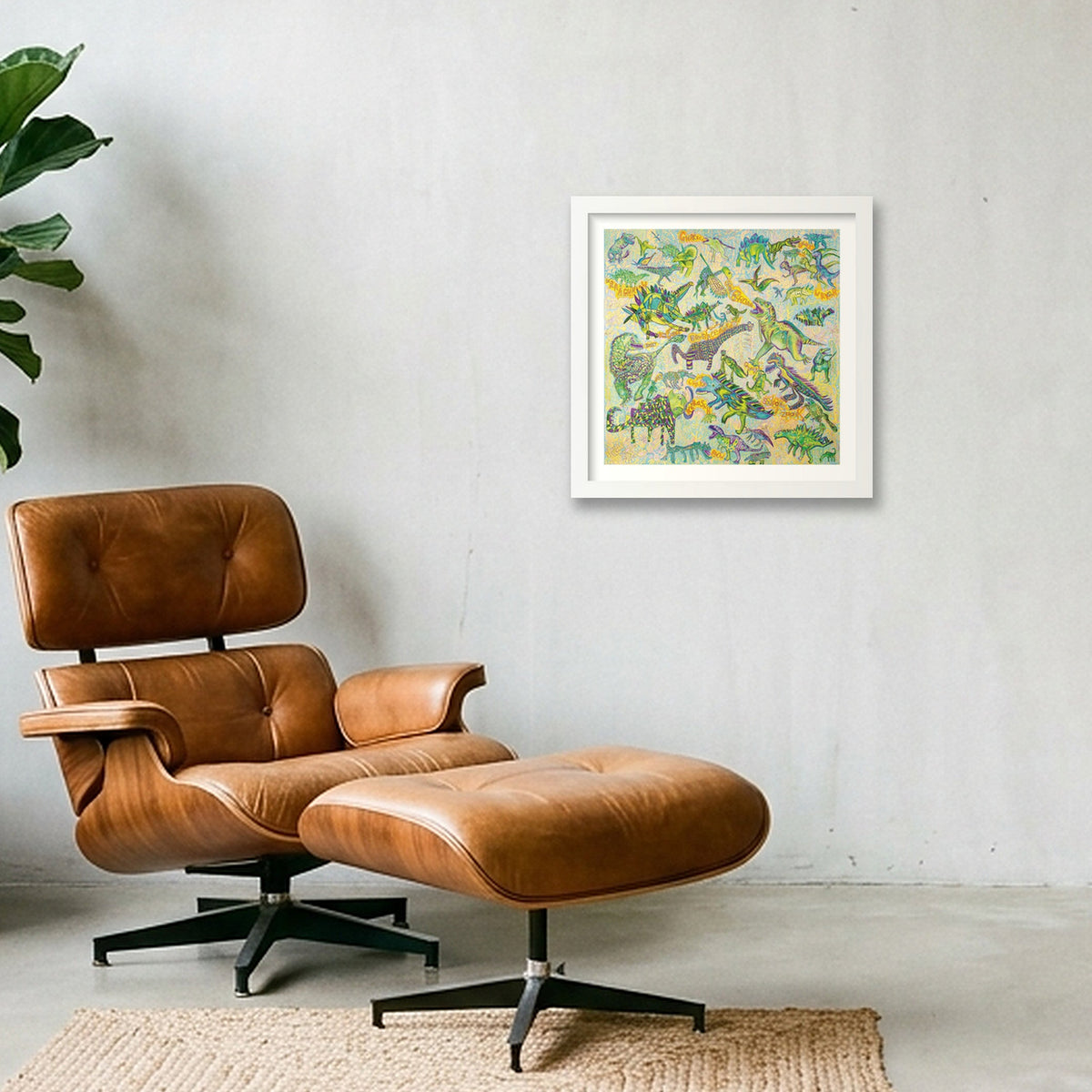 Giclee_dinosaurs 50x50 — 30×30cm, 12×12" White Frame