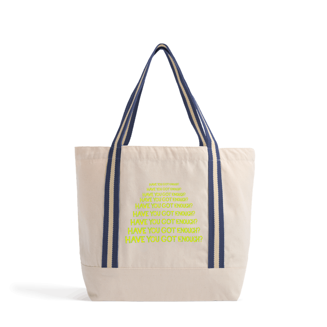 Natural/French Navy Heat Transfer Bag Front
