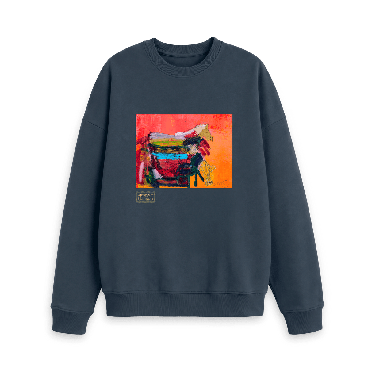 Navy Blue Printed Sweater Front