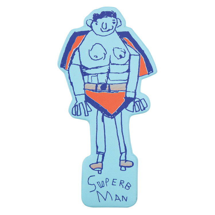 A colorful bookmark featuring an illustration of a superhero character with the text 'SUPERB MAN' on the bottom.