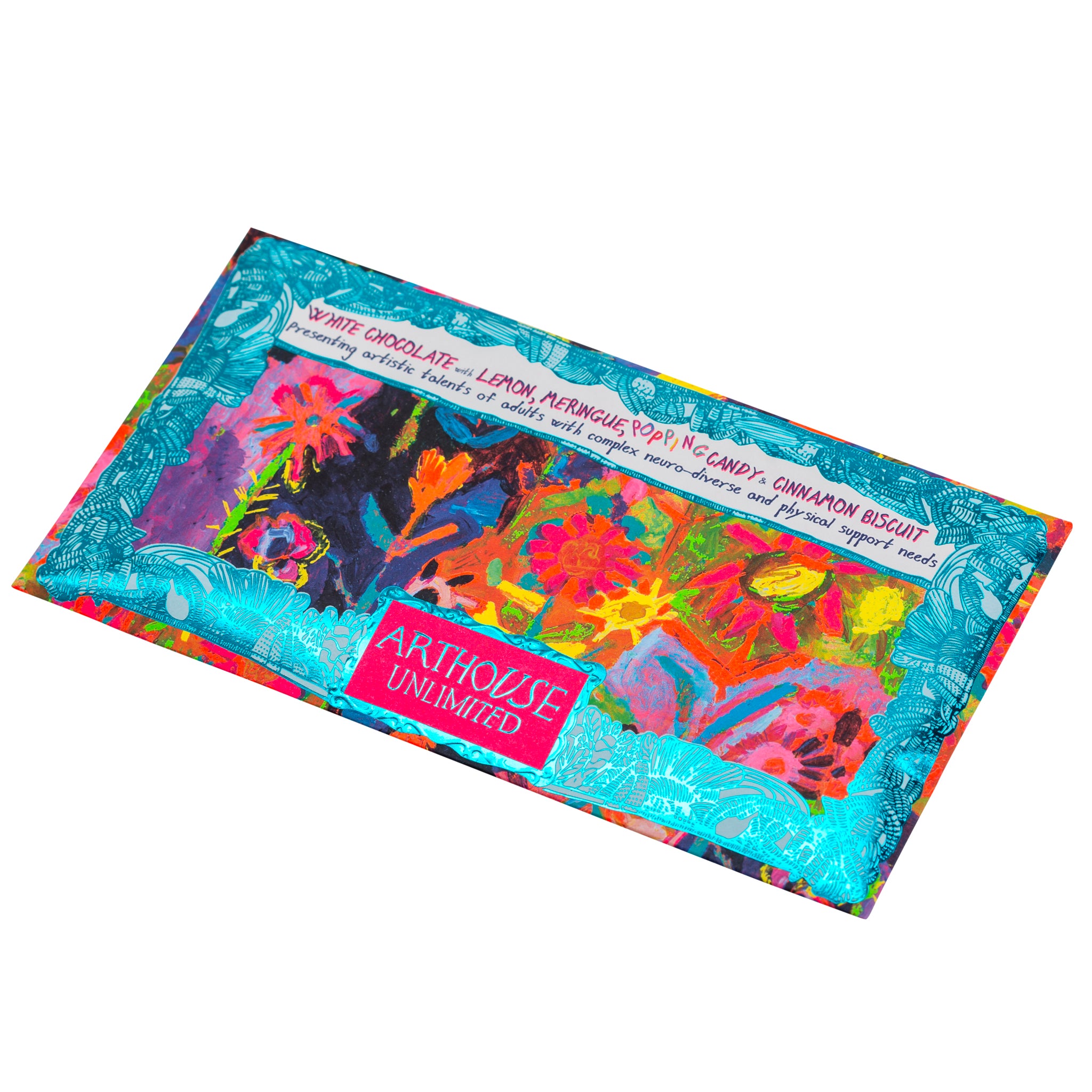 Sunflowers in the Hills, White Chocolate Bar with Lemon Meringue, Popping Candy & Cinnamon Biscuit Crunch