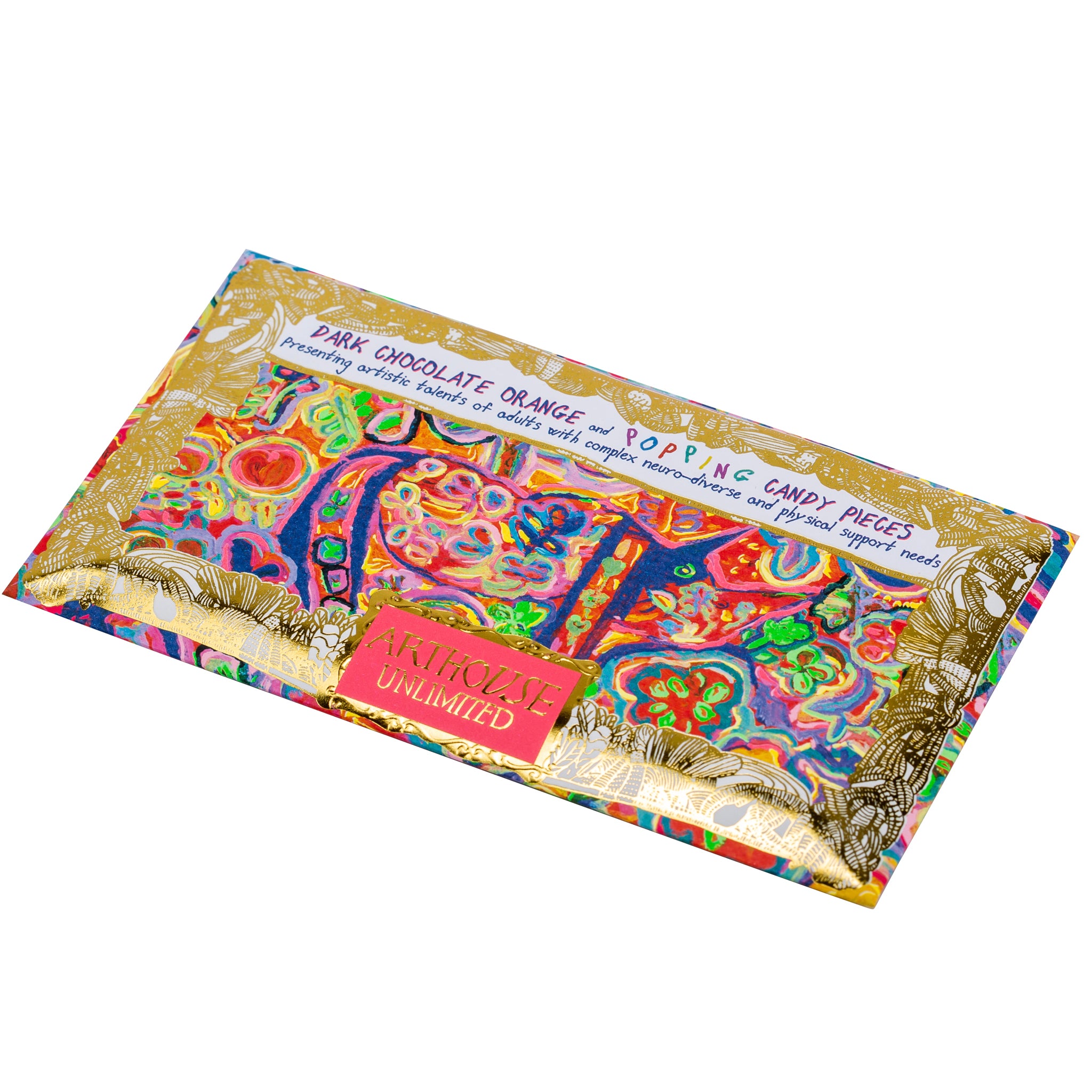 Rhino in Bloom, Dark Chocolate Bar with Orange & Popping Candy pieces