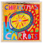Bright and colourful festive card featuring illustrations of carrots and brussels sprouts.