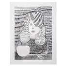 Hand drawn picture in pencil of a woman at the hairdressers