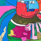 Close up of a bright coloured painting of a king on canvas