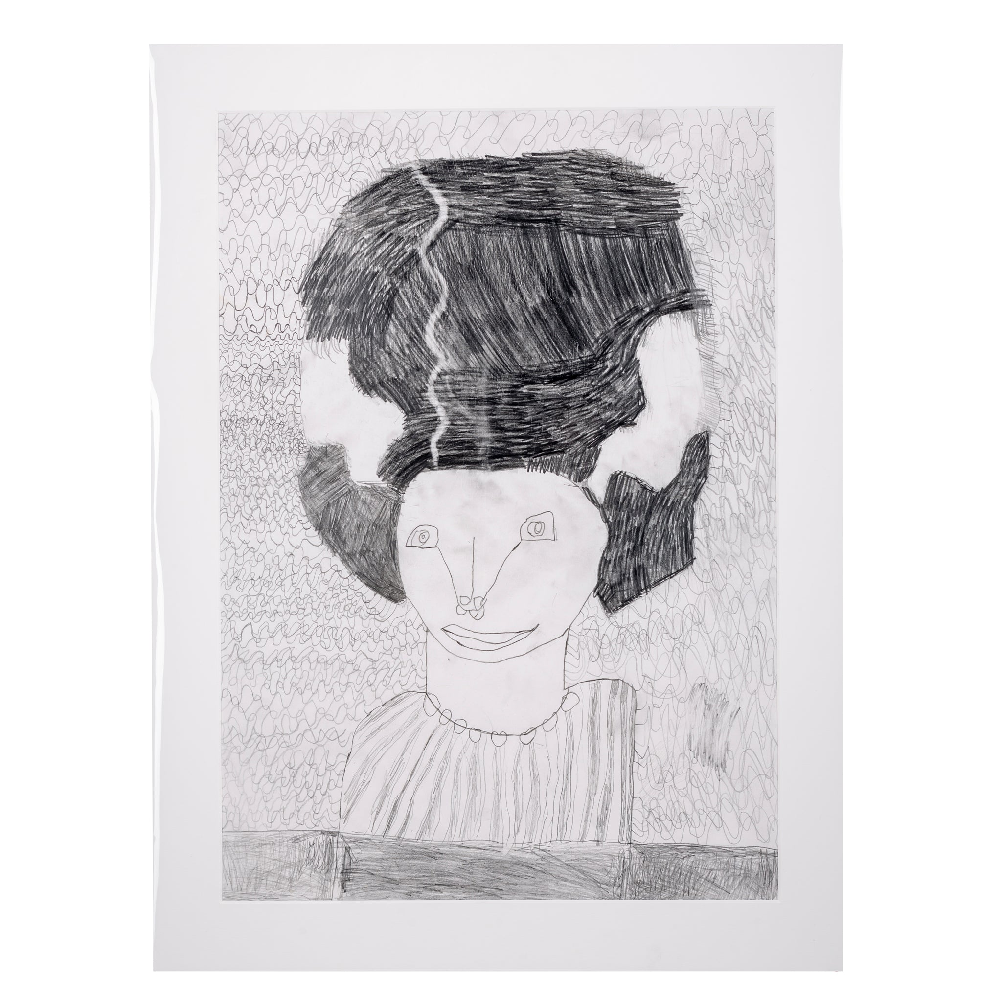 Hand drawn picture in pencil of a woman with a big hairdo called Jasmine