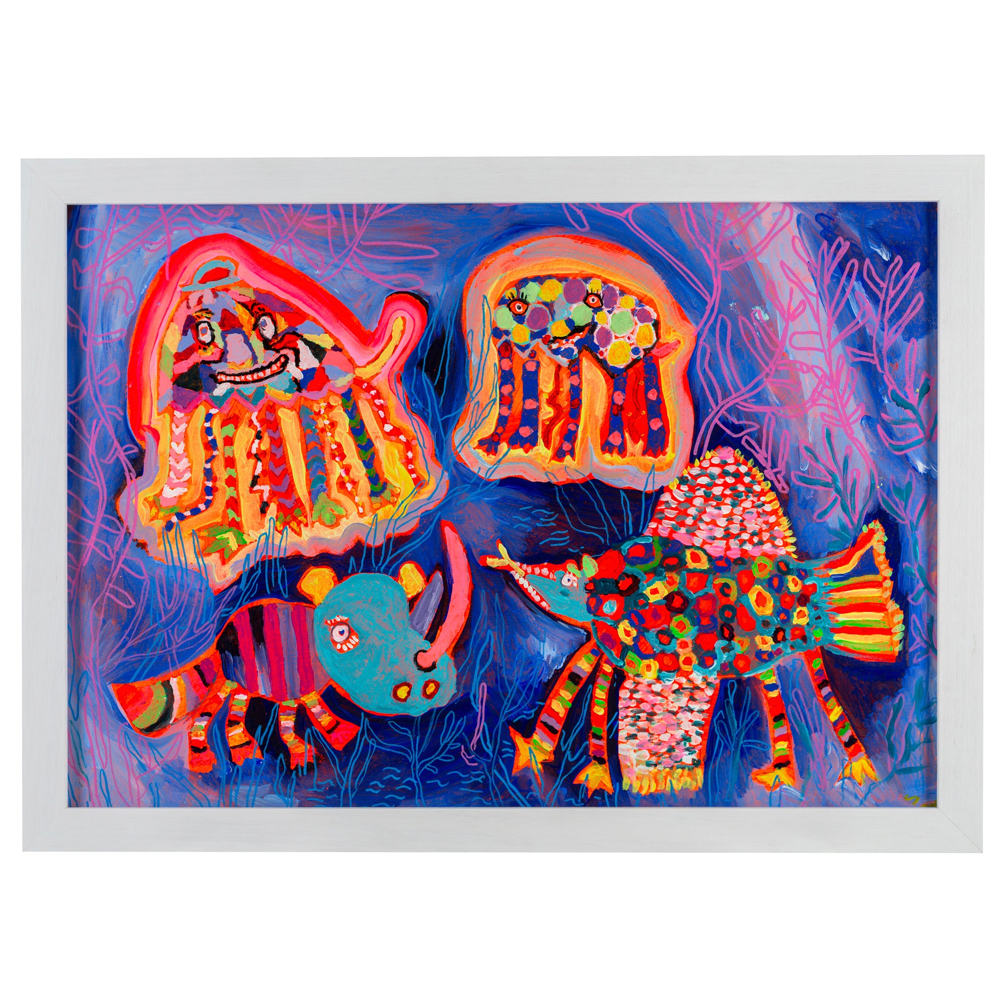 Bright coloured hand painted strange animal design called Jelly Hippo Crock-a-doo
