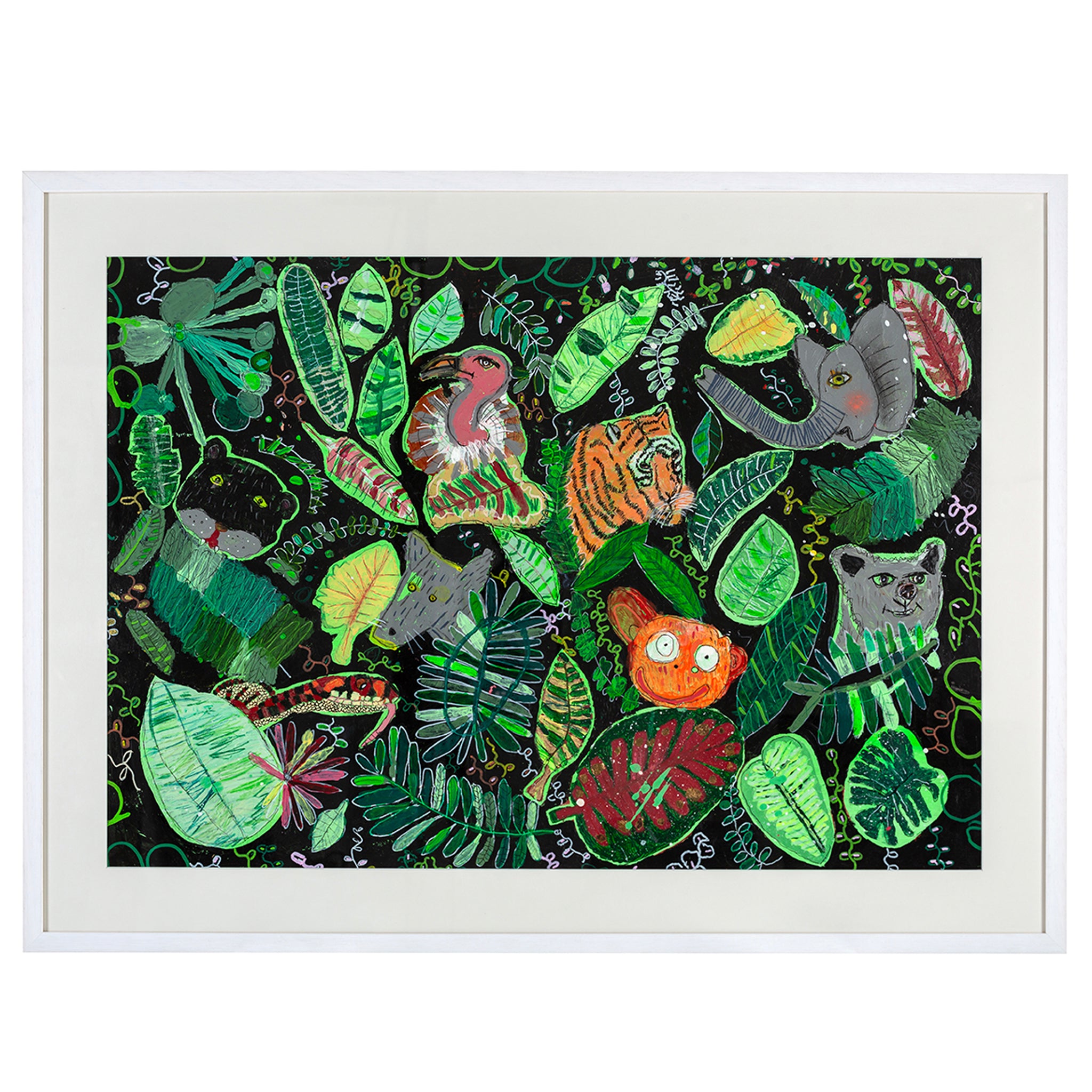 Framed painting of wild animals in the jungle 