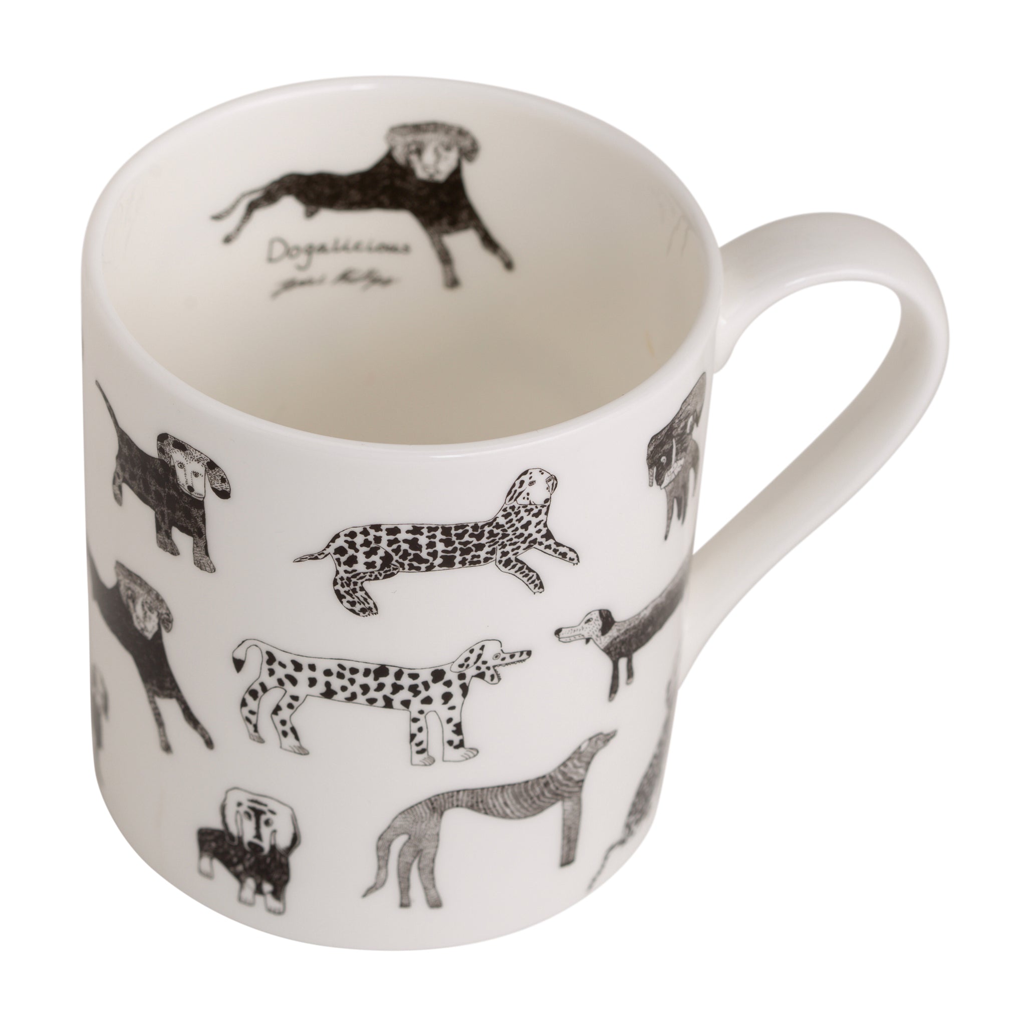 Dogalicious, Fine Bone China Mug with black dog drawings 