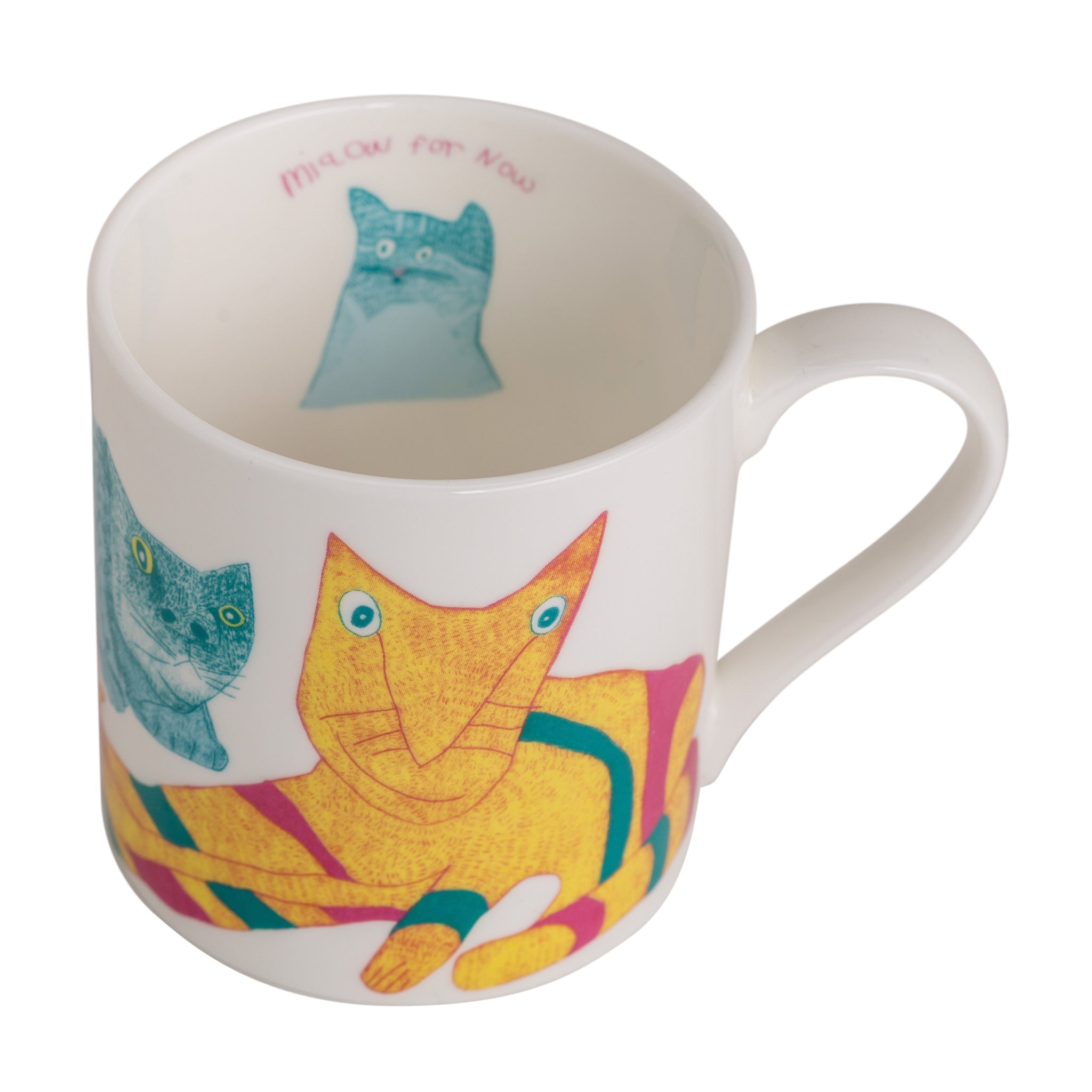 Pink, blue and yellow cats on Miaow For Now, Fine Bone China Mug