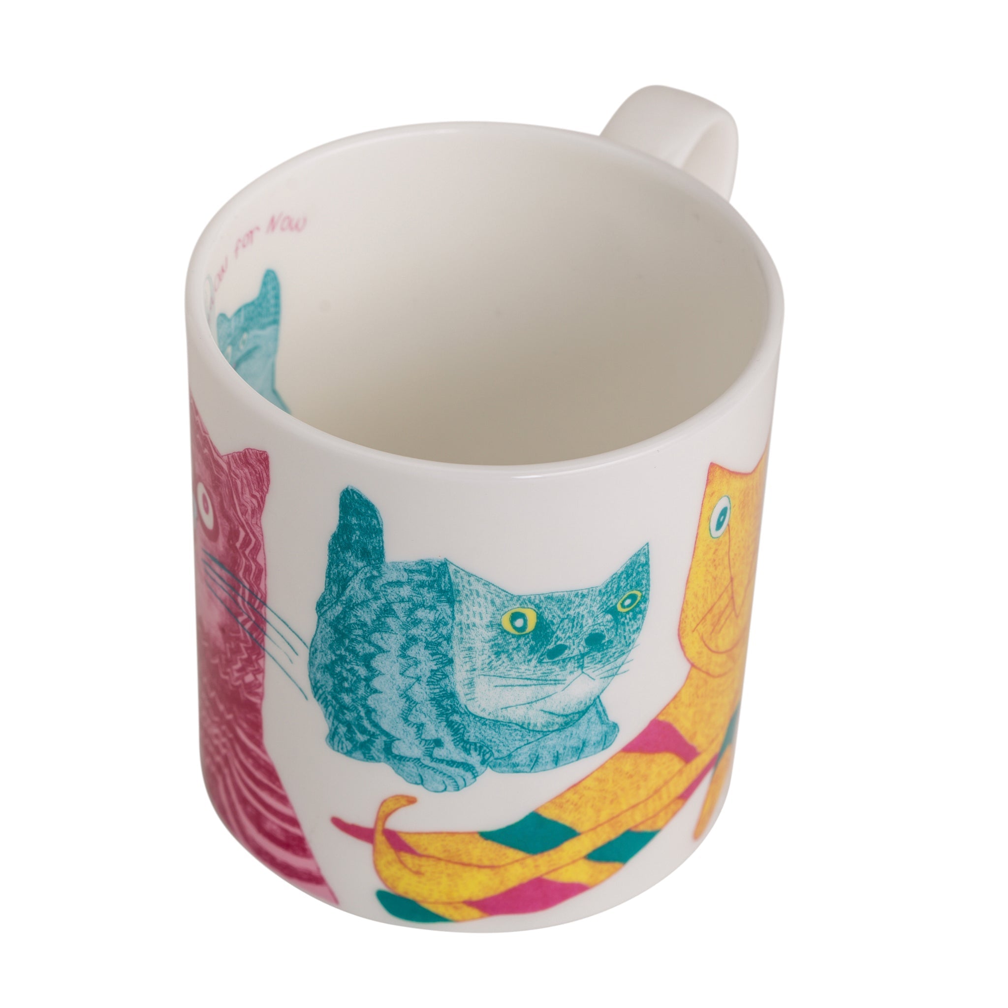 Pink, blue and yellow cats on Miaow For Now, Fine Bone China Mug