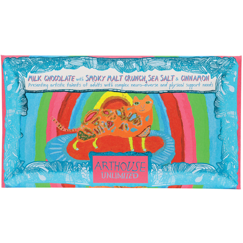 Rainbow Cat, Milk Chocolate Bar with Smoky Malt Crunch, Sea Salt & Cinnamon