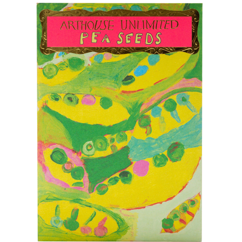 Front of packet of brightly coloured Pea Seeds