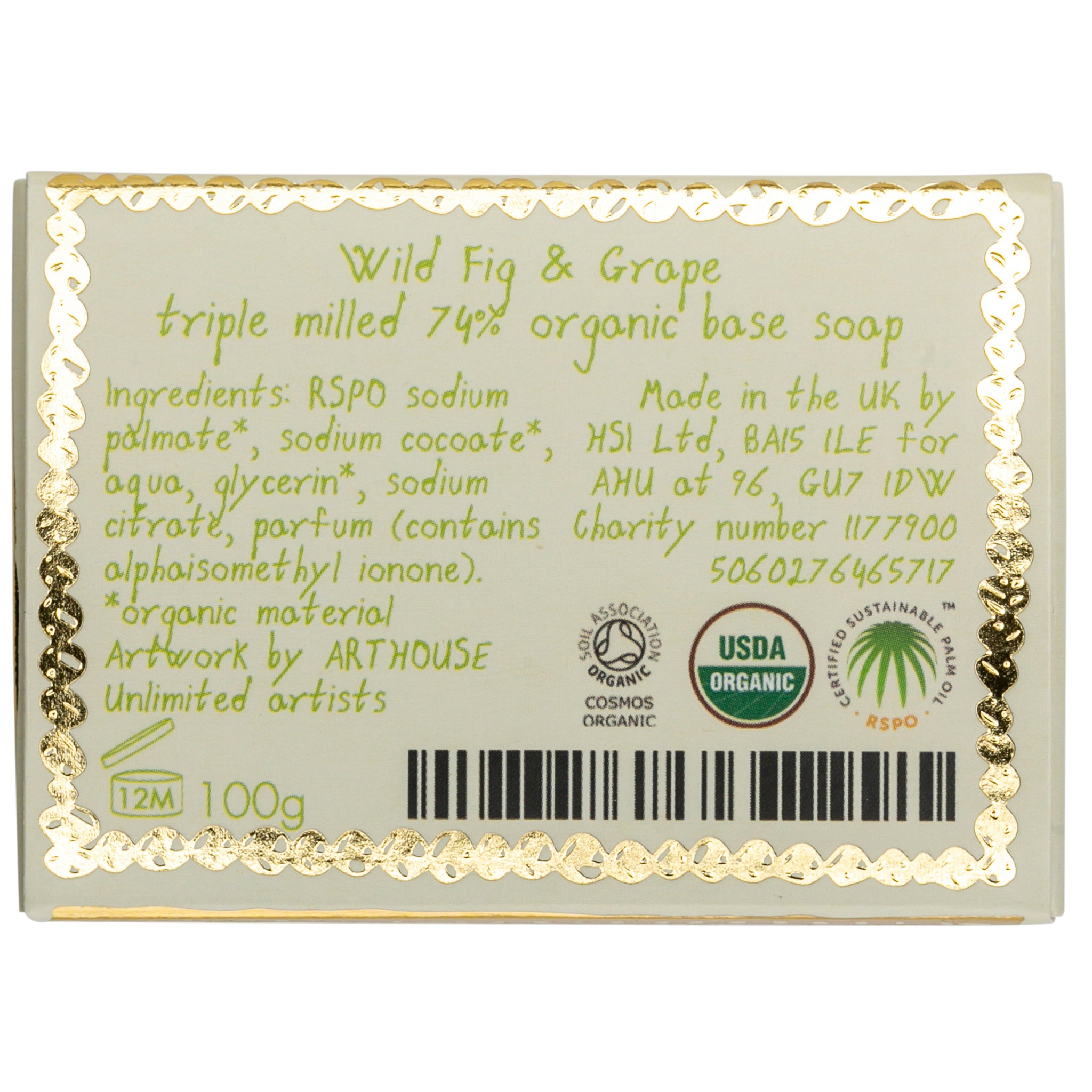 Laura's Floral, Triple Milled Organic Soap Slab, back of box