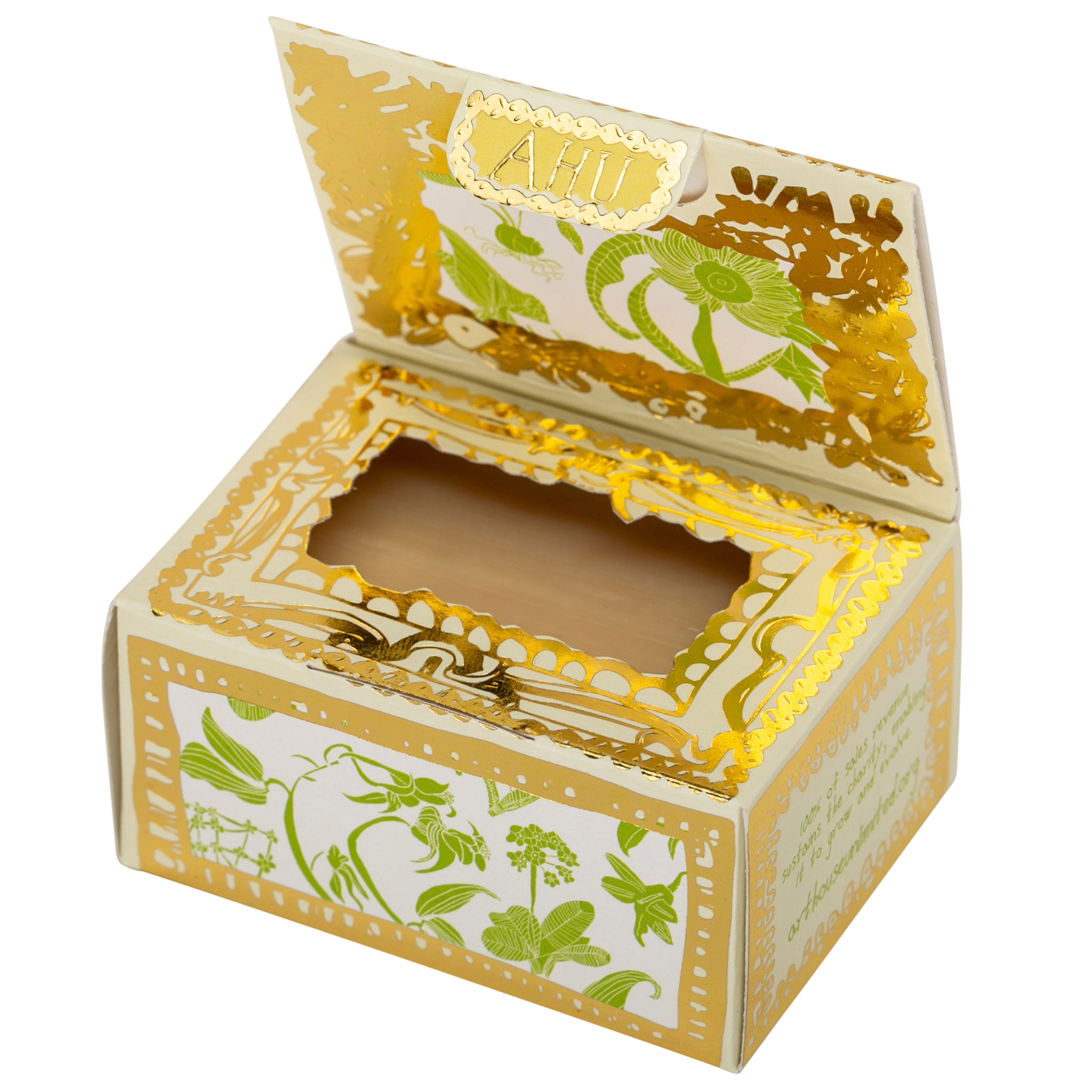 Open box of Laura's Floral, Triple Milled Organic Soap Slab