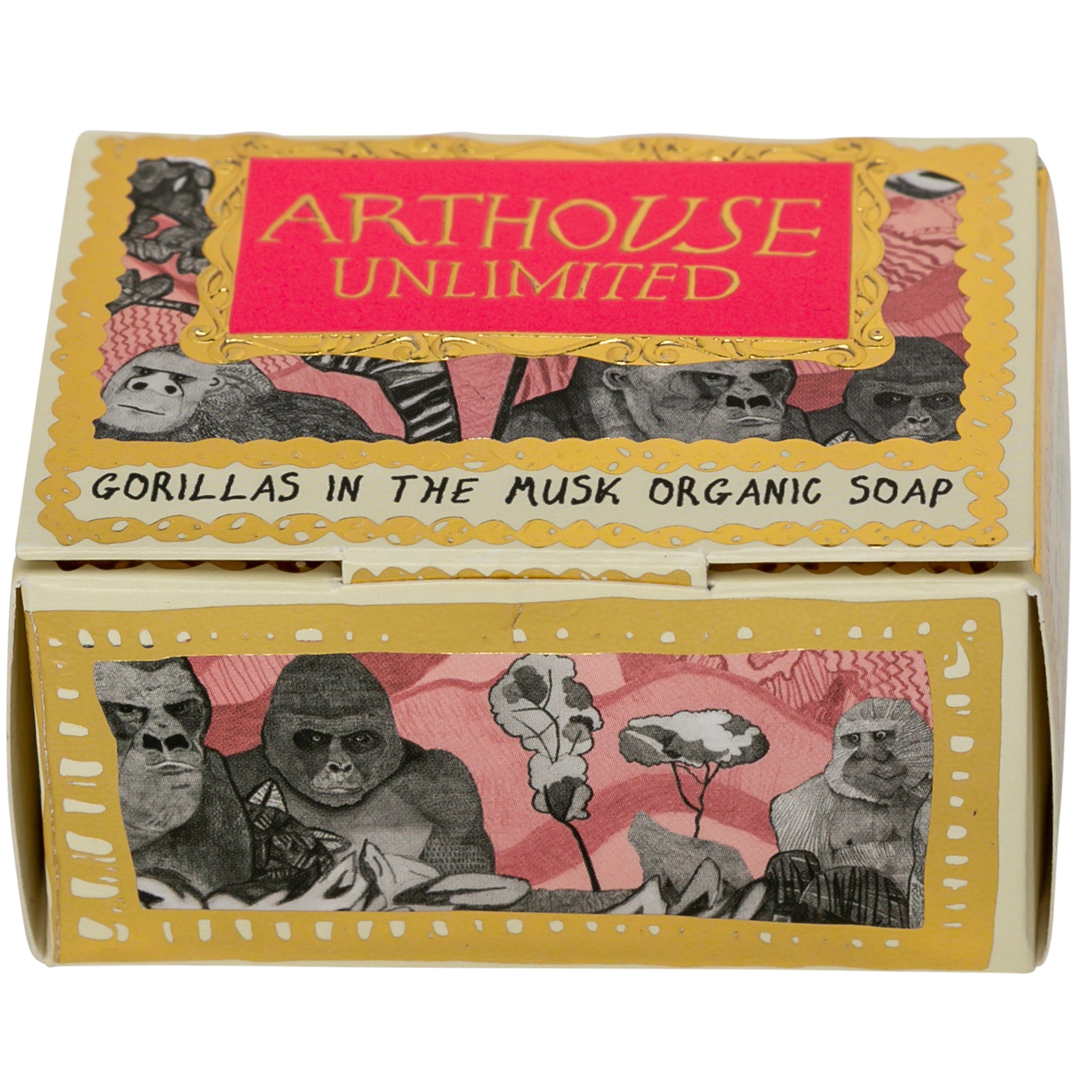 Gorillas, Triple Milled Organic Soap Slab in pink, black and gold box