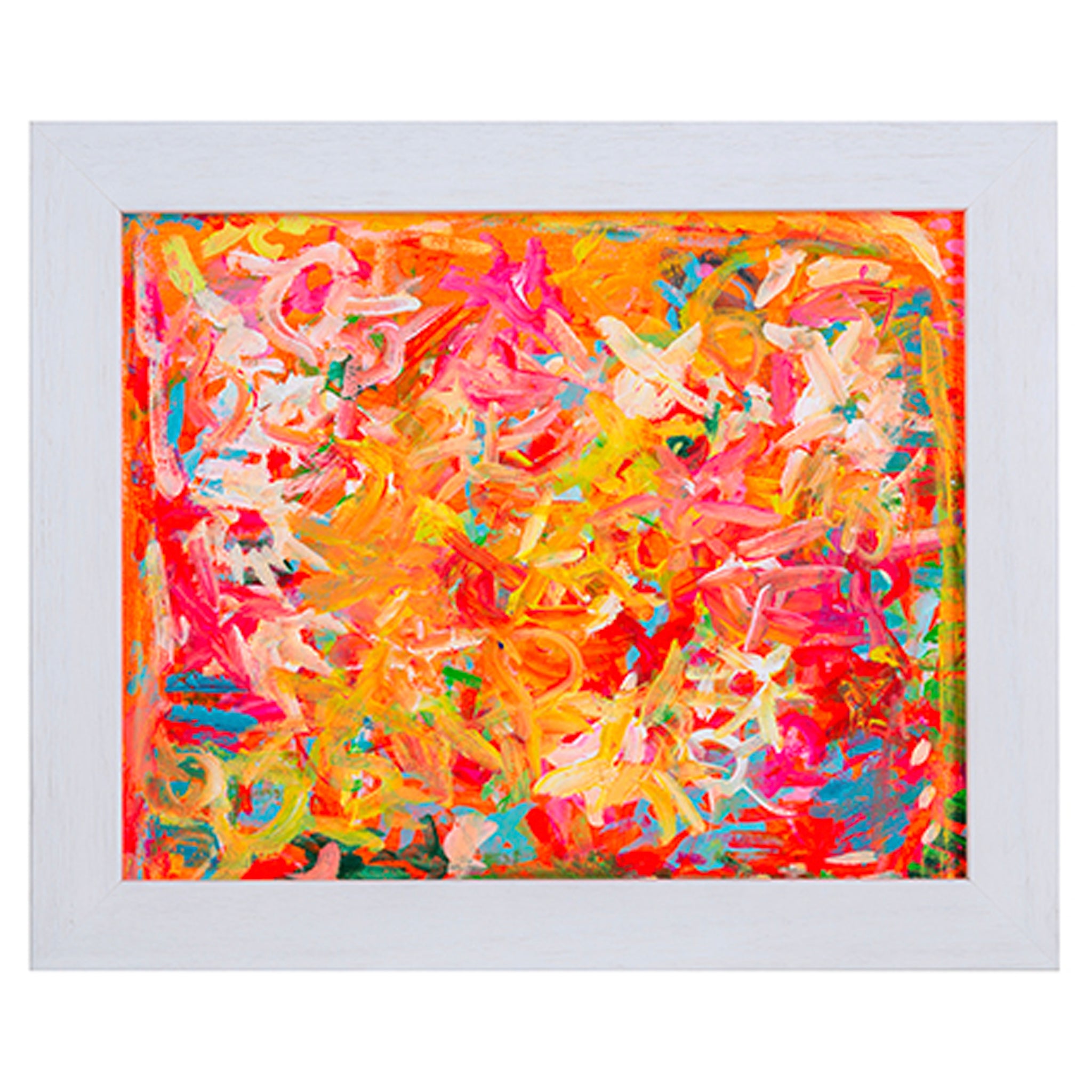 Framed bright coloured abstract painting called Summer Glow