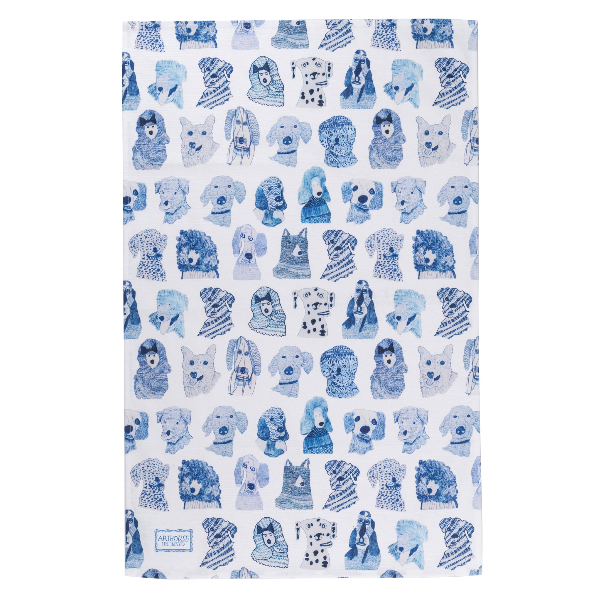 with blue Blue Dogs, 100% Organic Tea Towel