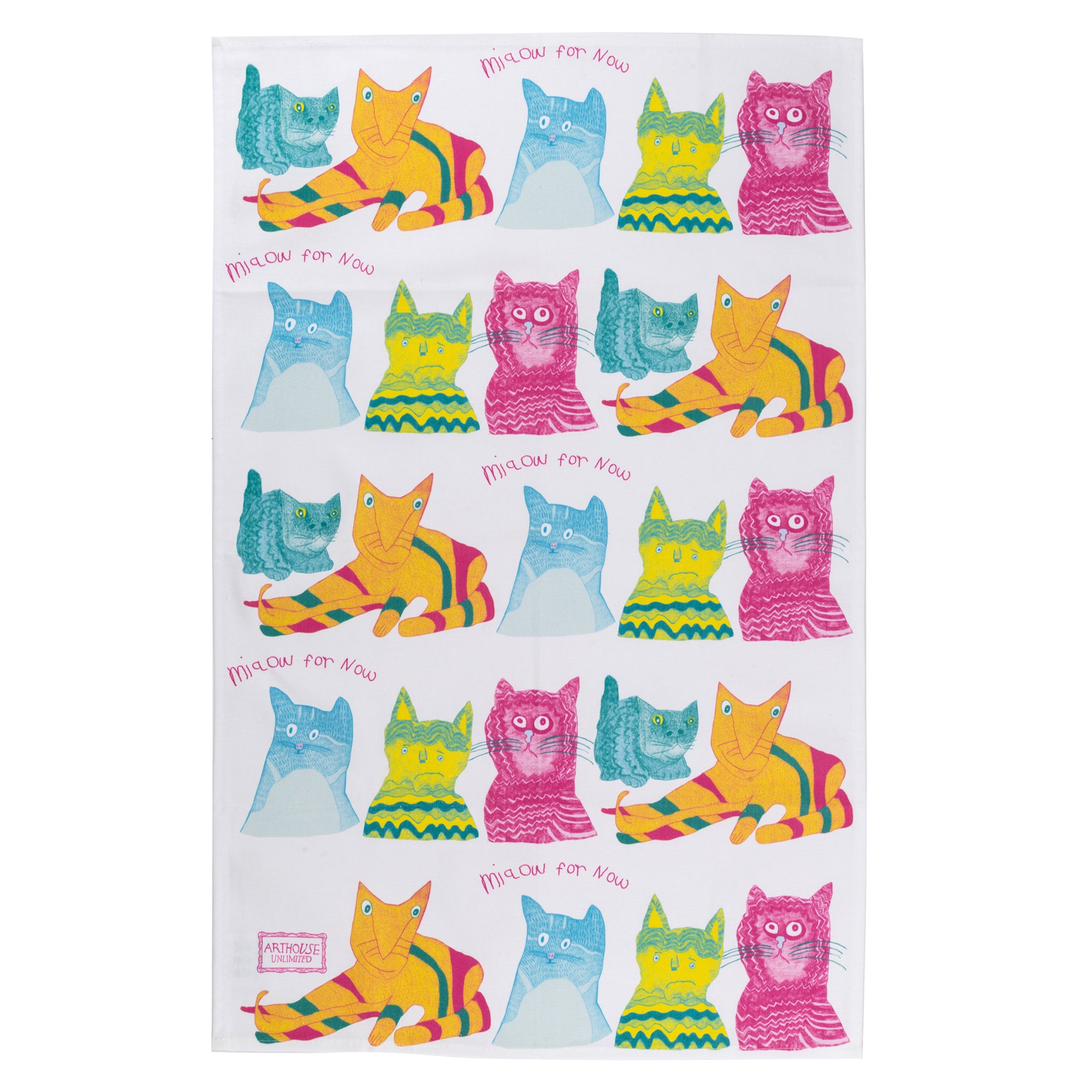 Bright coloured cats on Miaow for Now, 100% Organic Cotton Tea Towel