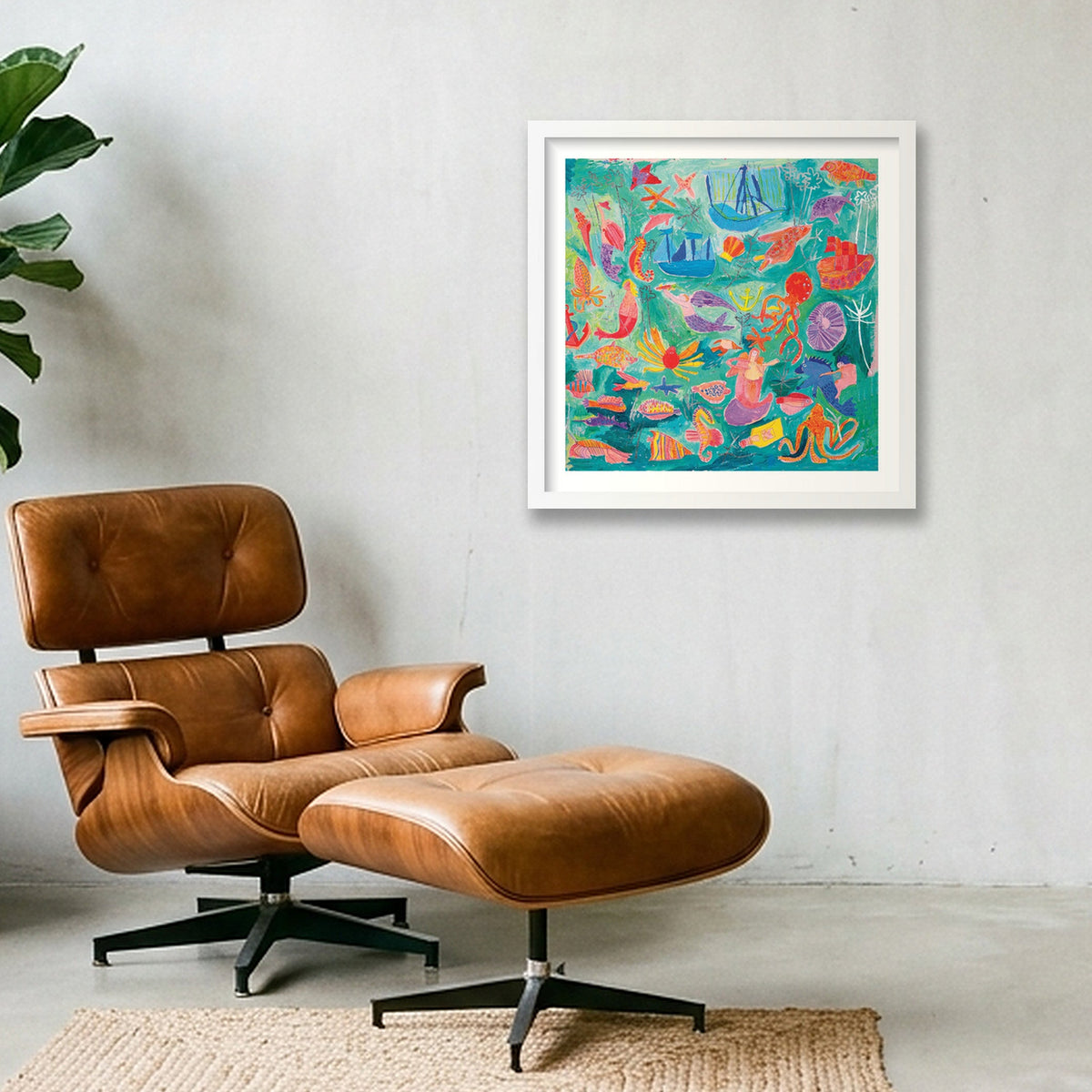 Giclee_mermaids 50x50 — 40×40cm, 16×16" White Frame