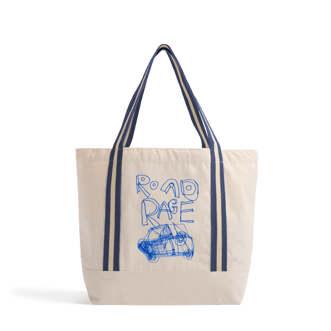 Natural/French Navy Heat Transfer Bag Front