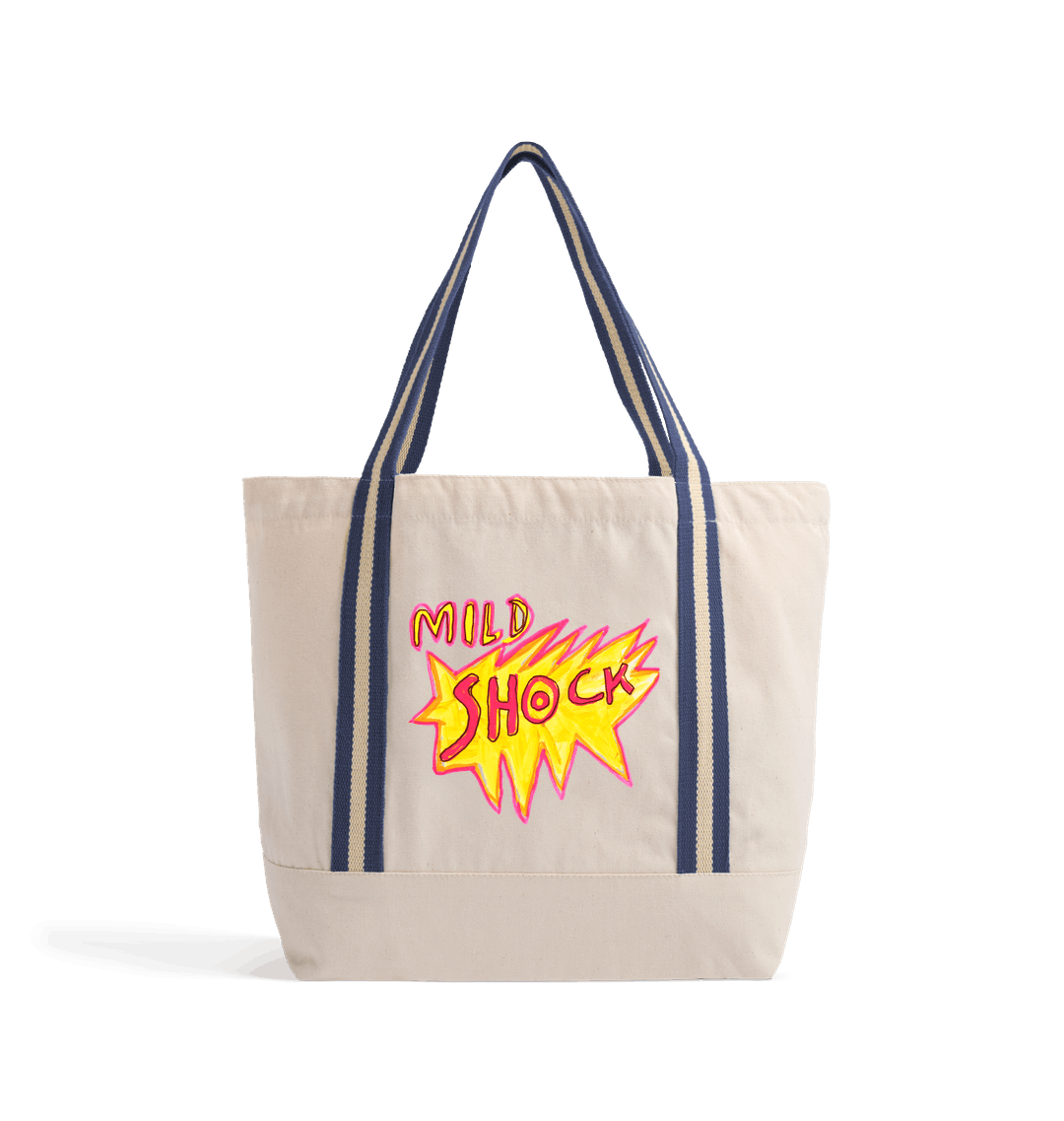 Natural/French Navy Heat Transfer Bag Front