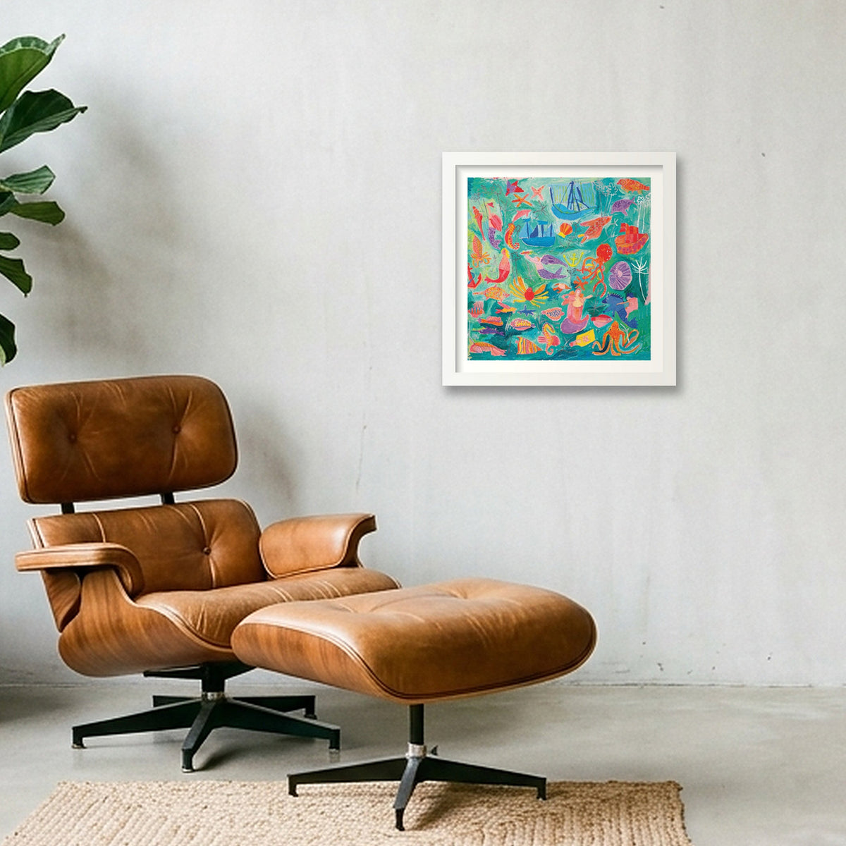 Giclee_mermaids 50x50 — 30×30cm, 12×12" White Frame