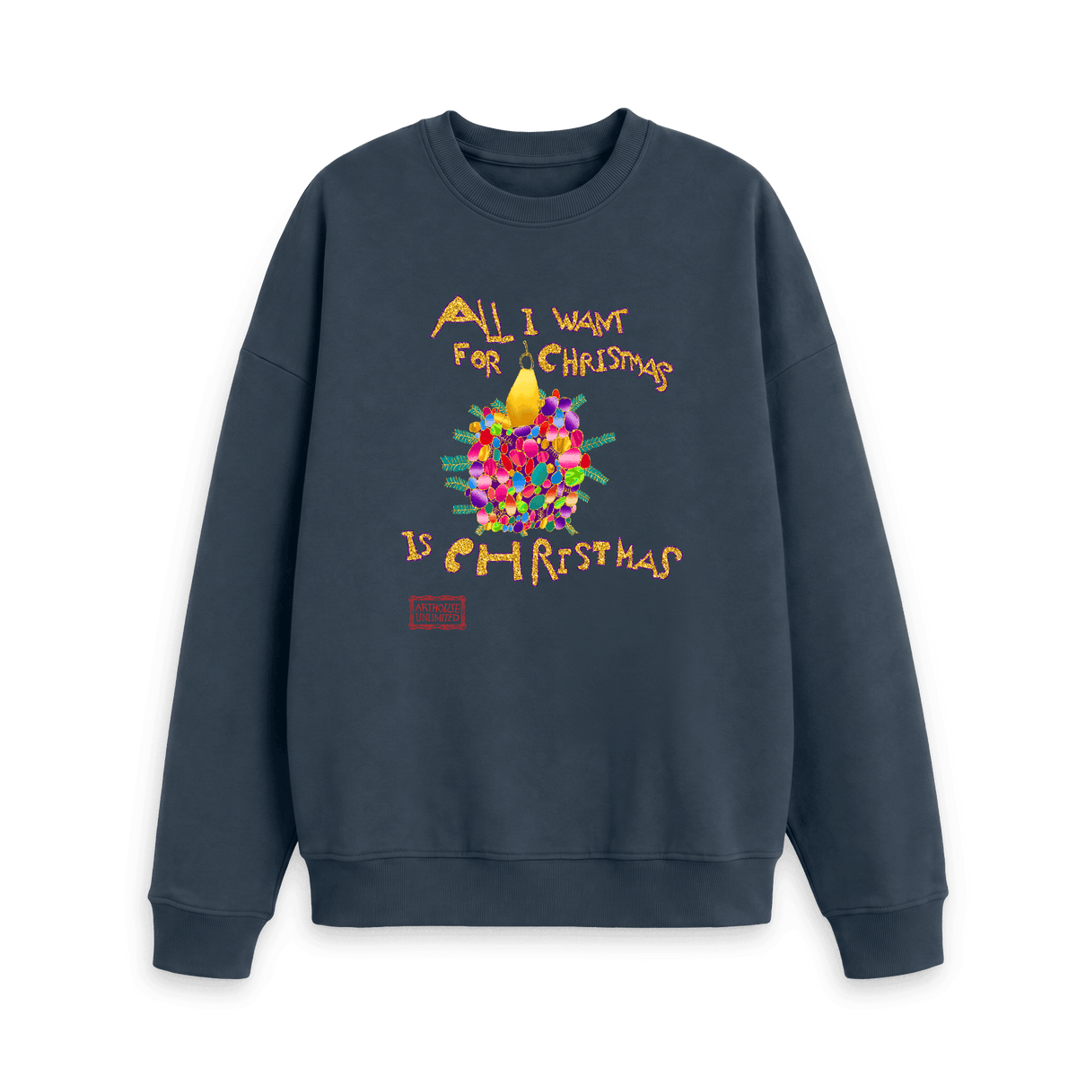 Navy Blue Printed Sweater Front