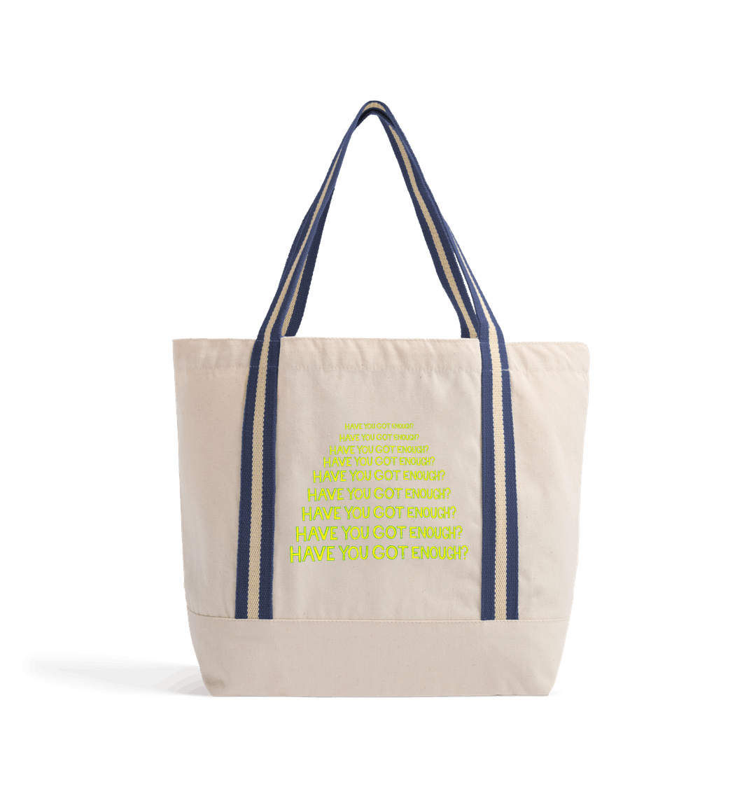 Natural/French Navy Heat Transfer Bag Front