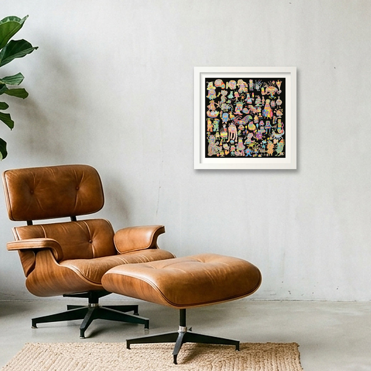 Giclee_monsters 50x50 — 30×30cm, 12×12" White Frame