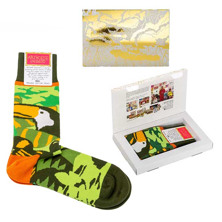 Amazon, Organic Cotton Socks with gold box and open box