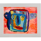 Framed abstract painting of a man with a blue face and large ears and nose