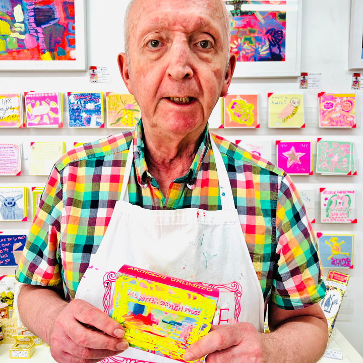 Artist holding Colour Sugar All Butter Cornish Fudge