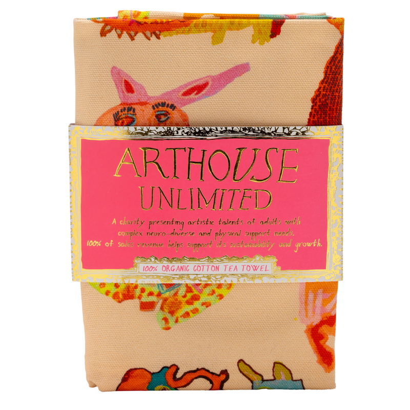 Hugging Animals, 100% Organic Cotton Tea Towel