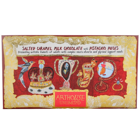 Cabinet of Curiosities, Salted Caramel Milk Chocolate with Pistachio Pieces