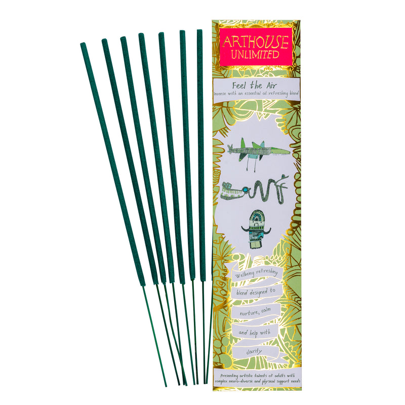 a packet and sticks of Feel The Air, Well Being Incense Sticks, Refreshing Blend
