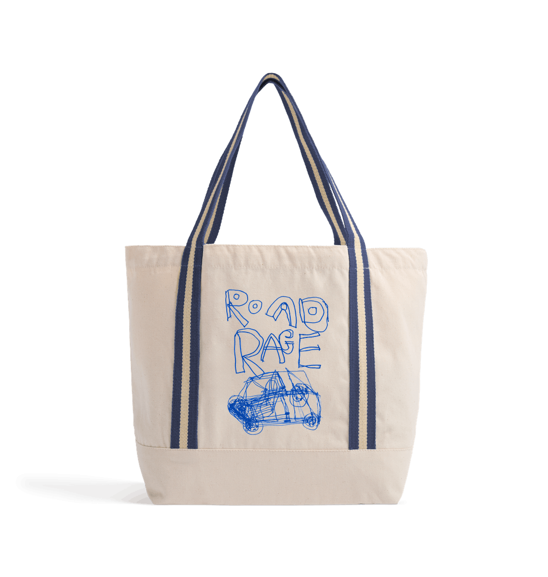 Natural/French Navy Heat Transfer Bag Front
