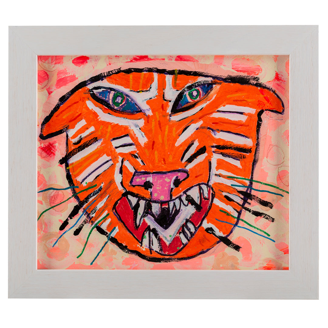 Framed painting of an orange tiger 